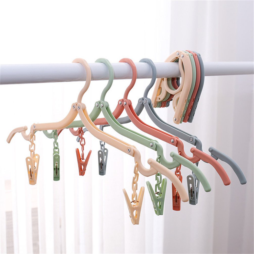 Portable Folding Travel Clothes Hangers with Clips Travel Accessories Plastic Foldable Non-Slip Lightweight Hanger