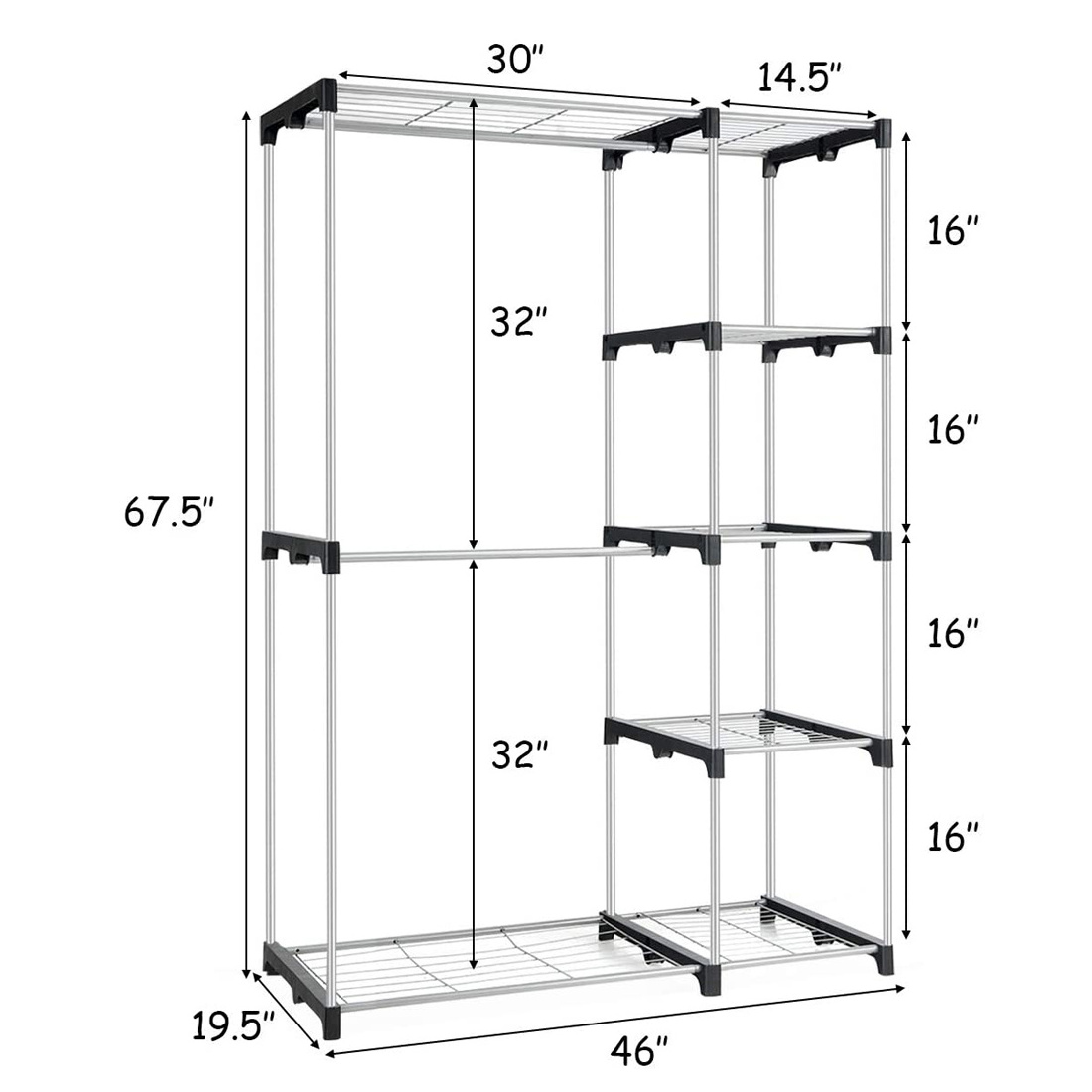 Best selling double rod closet portable closet organizer wardrobe clothes storage shelves