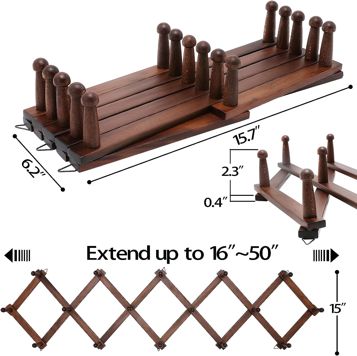 Factory Outlet wholesale Excellent Quality Expandable Wall Mounted bamboo Coat Rack