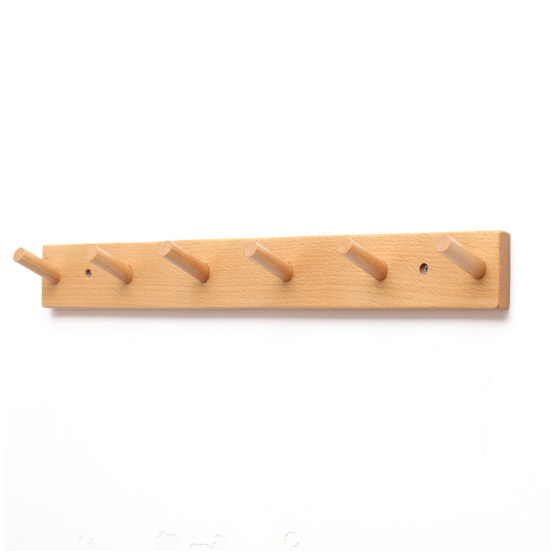 Natural Wooden Wall 6 Hook Hanger Heavy Coat Strip Towel Hat Key Hooks Wall Mounted