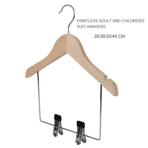 wholesale Custom Long Metal Wire Drop Bar Natural Kid Wooden Coat Hanger