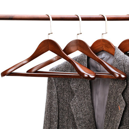 High-Grade Wooden Suit Hangers - Smooth surface Solid Wood Coat Hanger with Non Slip Pants Bar, 360 Swivel Hook