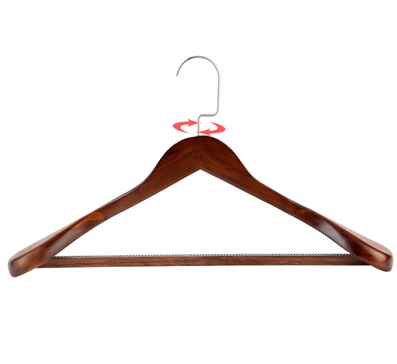 High-Grade Wooden Suit Hangers - Smooth surface Solid Wood Coat Hanger with Non Slip Pants Bar, 360 Swivel Hook