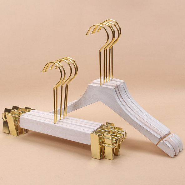 Best quality space saving padded folding coat portable white wood hanger with gold accessories