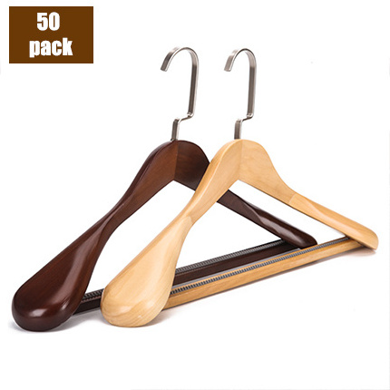 High-Grade Wooden Suit Hangers - Smooth surface Solid Wood Coat Hanger with Non Slip Pants Bar, 360 Swivel Hook