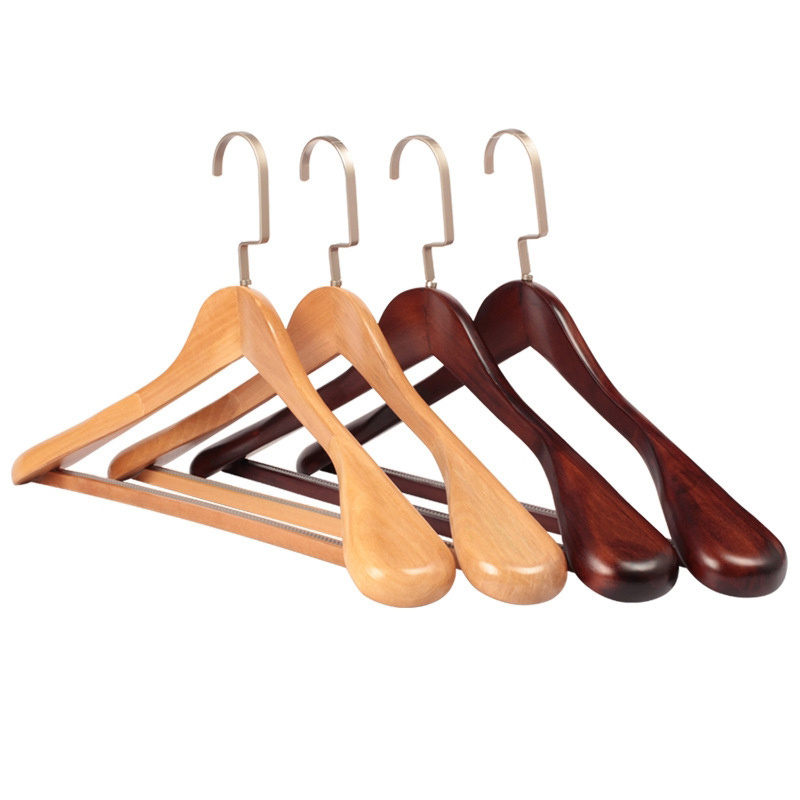 High-Grade Wooden Suit Hangers - Smooth surface Solid Wood Coat Hanger with Non Slip Pants Bar, 360 Swivel Hook