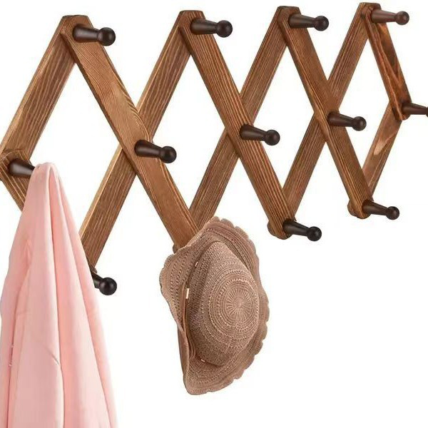 Design diamond shape Good Quality Wood Expandable Peg Rack Wood Coat Hooks Multi-purpose Accordion Wall Hangers