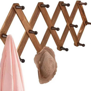 Design diamond shape Good Quality Wood Expandable Peg Rack Wood Coat Hooks Multi-purpose Accordion Wall Hangers