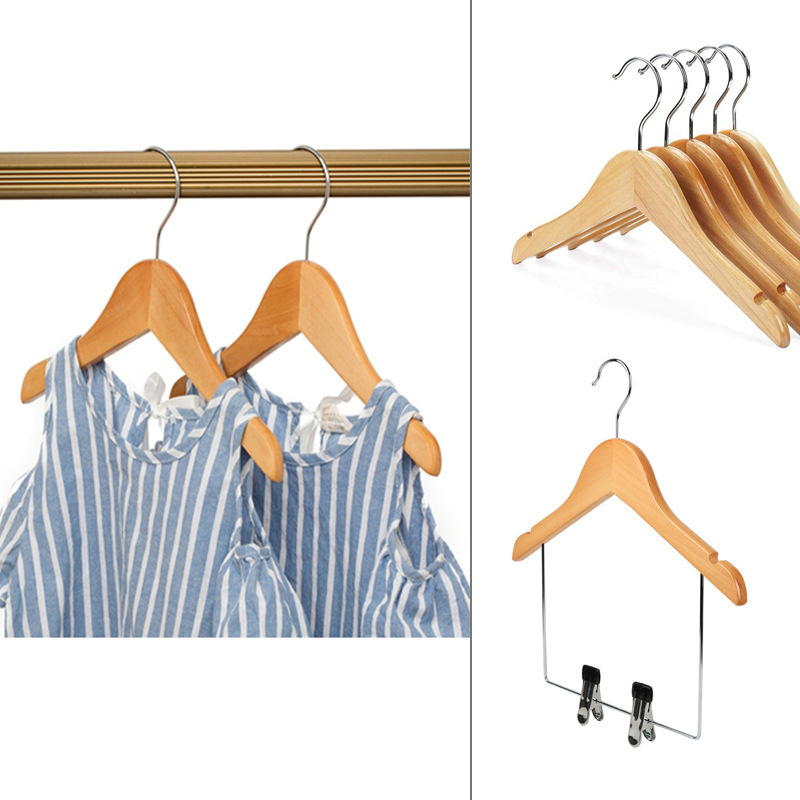 wholesale Custom Long Metal Wire Drop Bar Natural Kid Wooden Coat Hanger