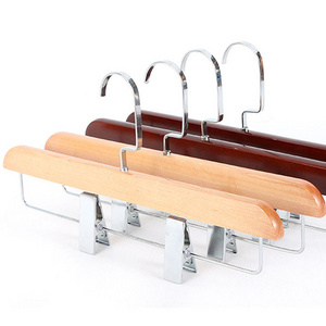 Hot sale clothing store wooden hanger with metal hook skirt support telescopic hanging clip non-slip pants clip