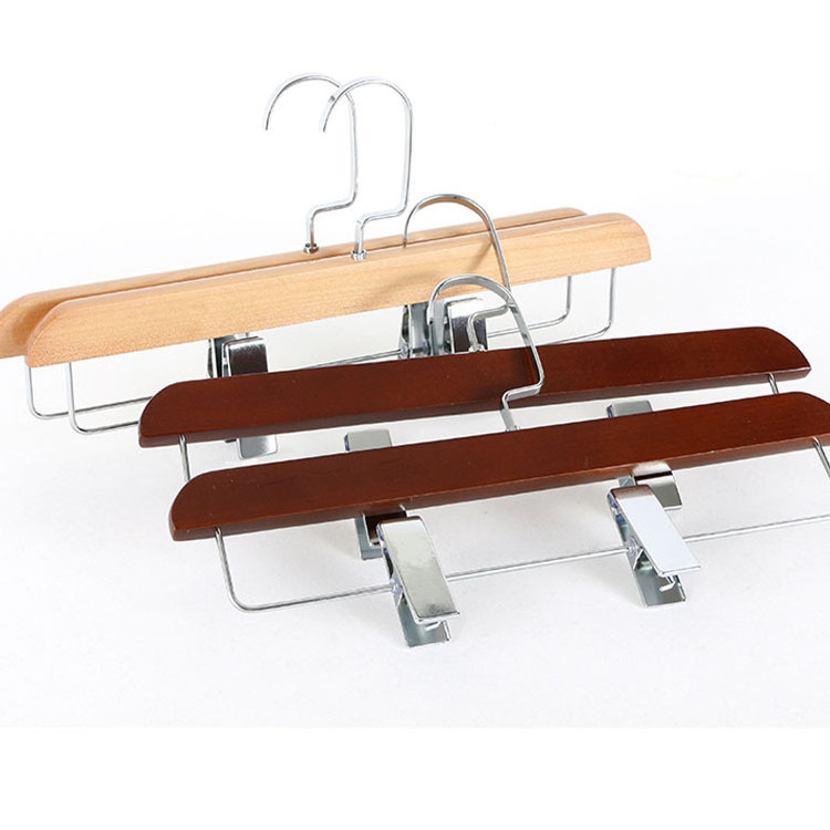 Hot sale clothing store wooden hanger with metal hook skirt support telescopic hanging clip non-slip pants clip