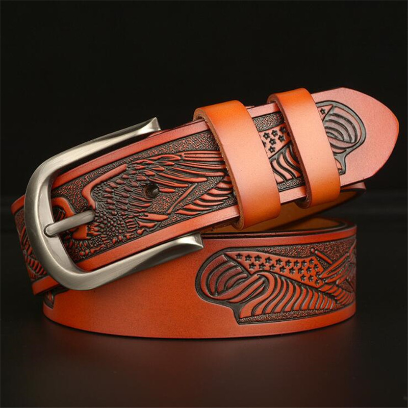 Men's Cow Leather Belt Pin Buckle Belt Cowhide Male Belts For Men High Quality LQbelt Factory