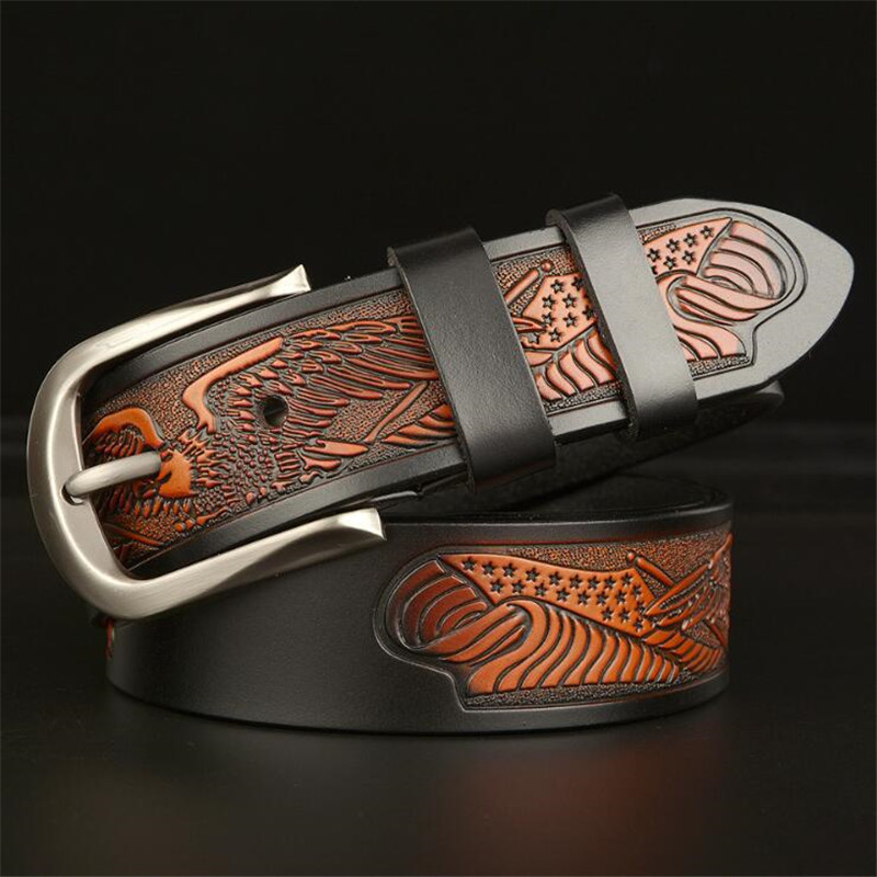 Men's Cow Leather Belt Pin Buckle Belt Cowhide Male Belts For Men High Quality LQbelt Factory