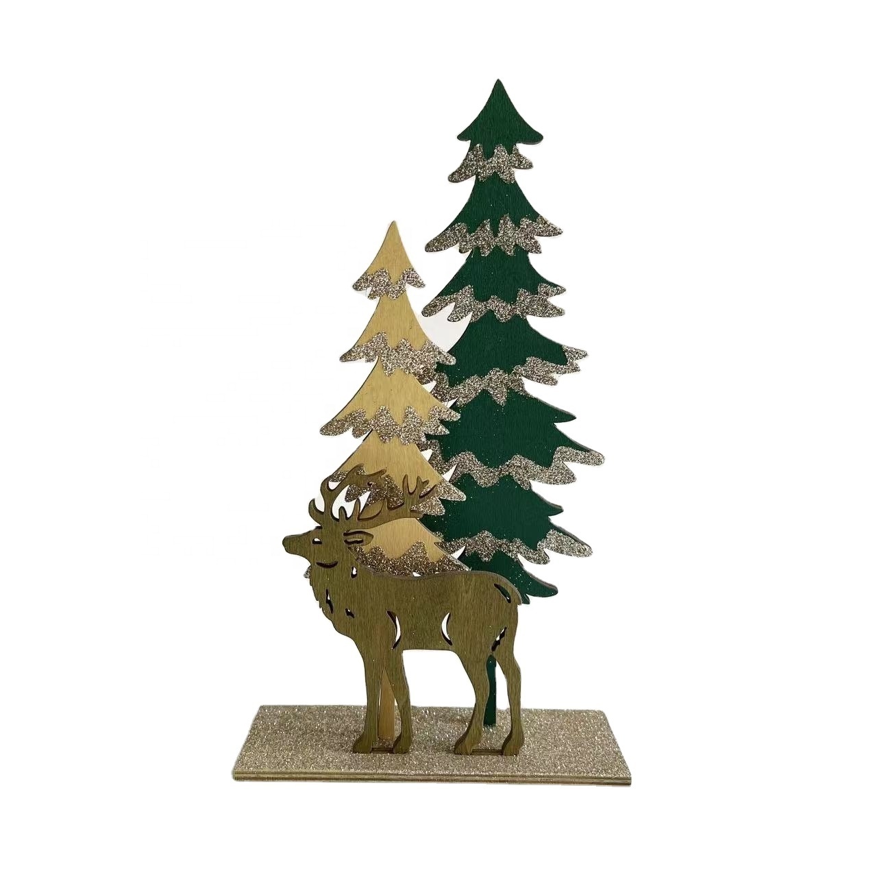 Wooden Christmas Tree & Reindeer Table Decoration with glitters