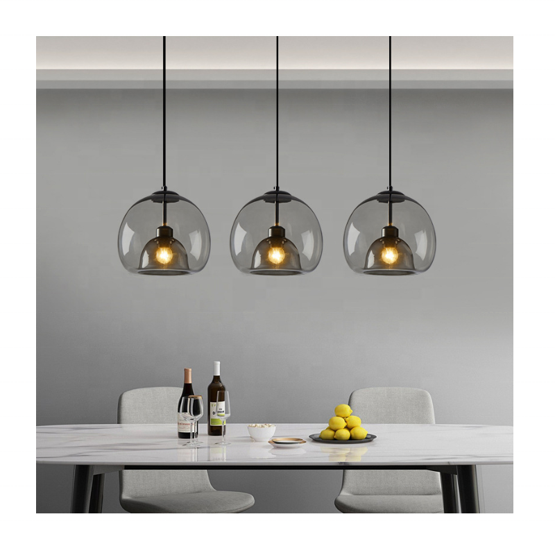 Nordic Smoke Gray Glass Pendant Light for Kitchen Island Chandelier Living Room Dining Room Hanging Lamps