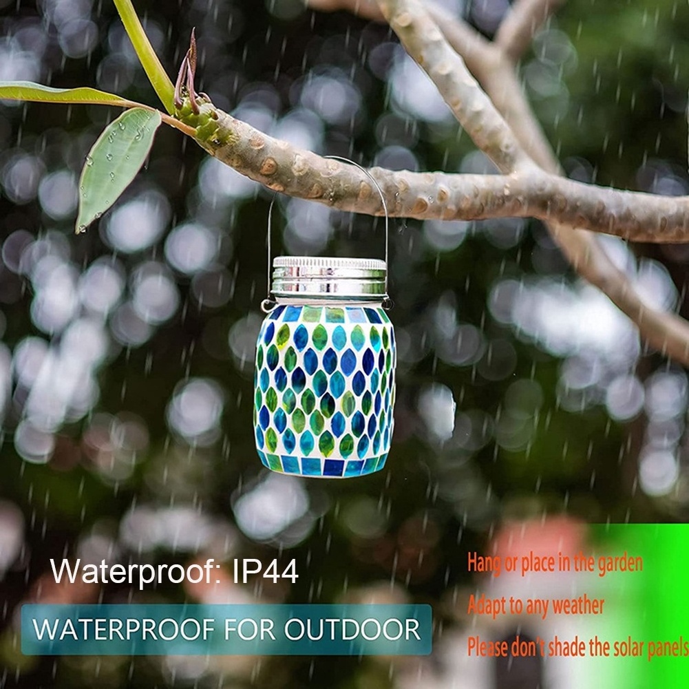 Solar Lantern Mason Jar Lamp Mosaic Projection Hanging Lamp LED Table Light For Outdoor Landscape Garden