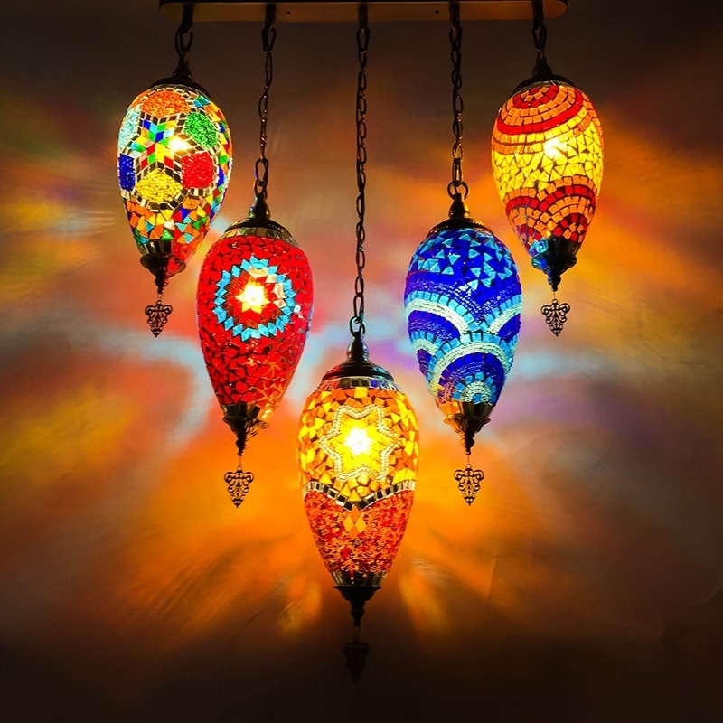 Mediterranean Style Turkish Moroccan Pendant Light Decoration with Handmade Mosaic Glass Shade