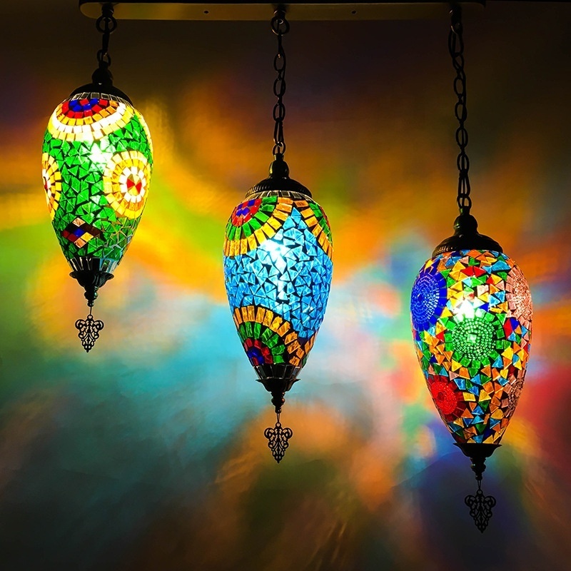 Mediterranean Style Turkish Moroccan Pendant Light Decoration with Handmade Mosaic Glass Shade