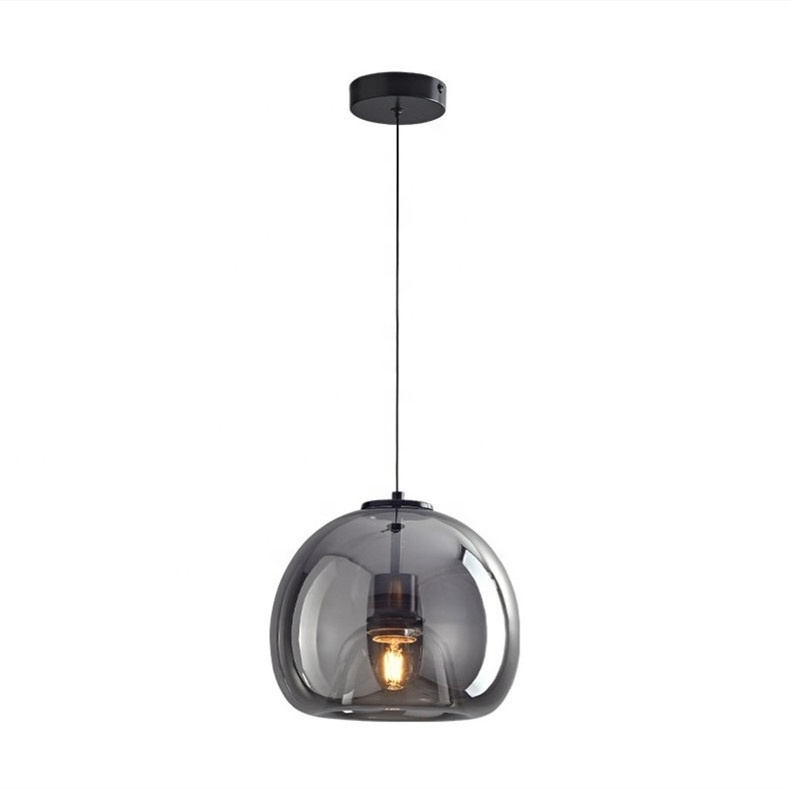 Nordic Smoke Gray Glass Pendant Light for Kitchen Island Chandelier Living Room Dining Room Hanging Lamps