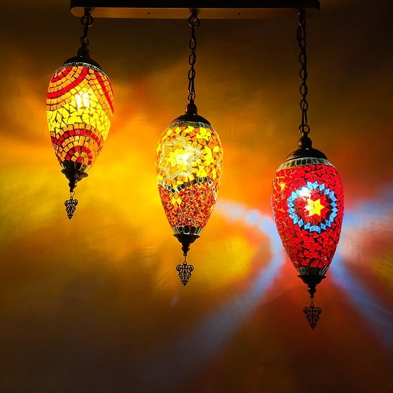 Mediterranean Style Turkish Moroccan Pendant Light Decoration with Handmade Mosaic Glass Shade