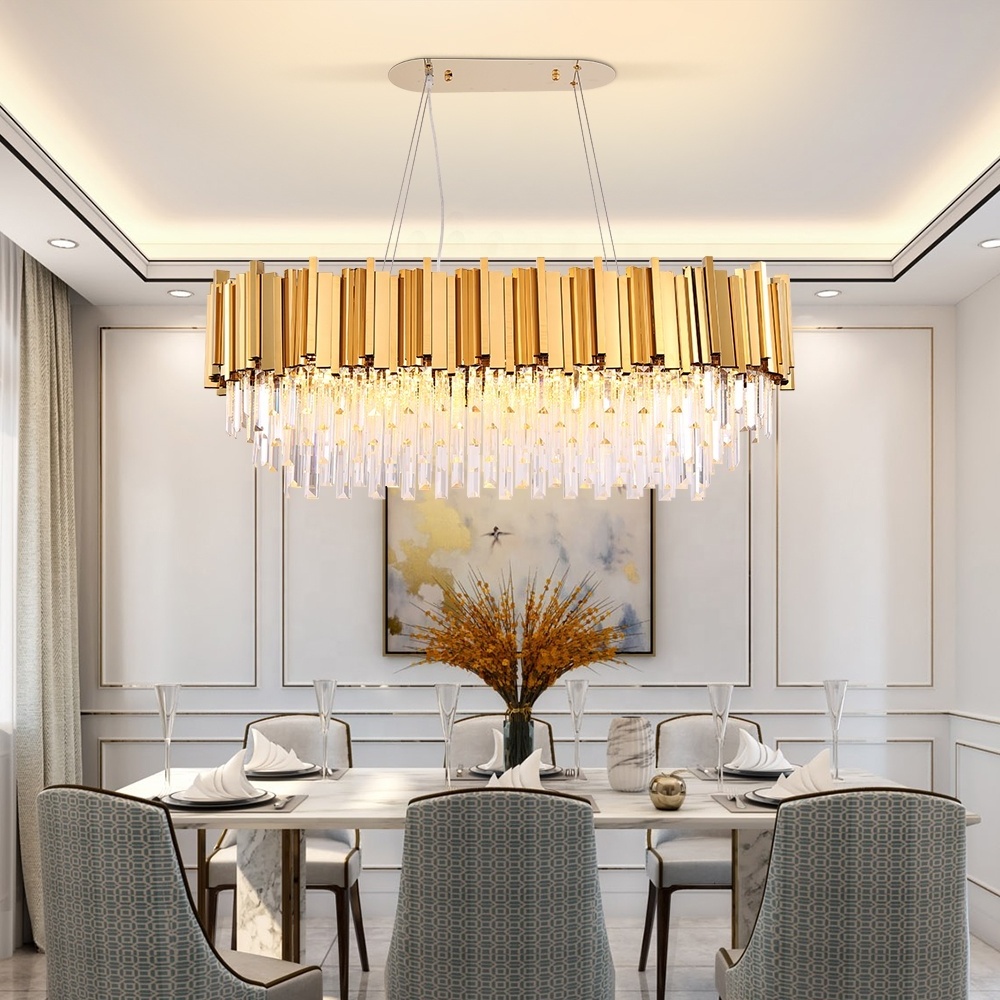 Rectangle Modern Crystal Chandelier Dining Room Luxury Living Room LED Lighting Fixture Large for Kitchen Hotel Hallway