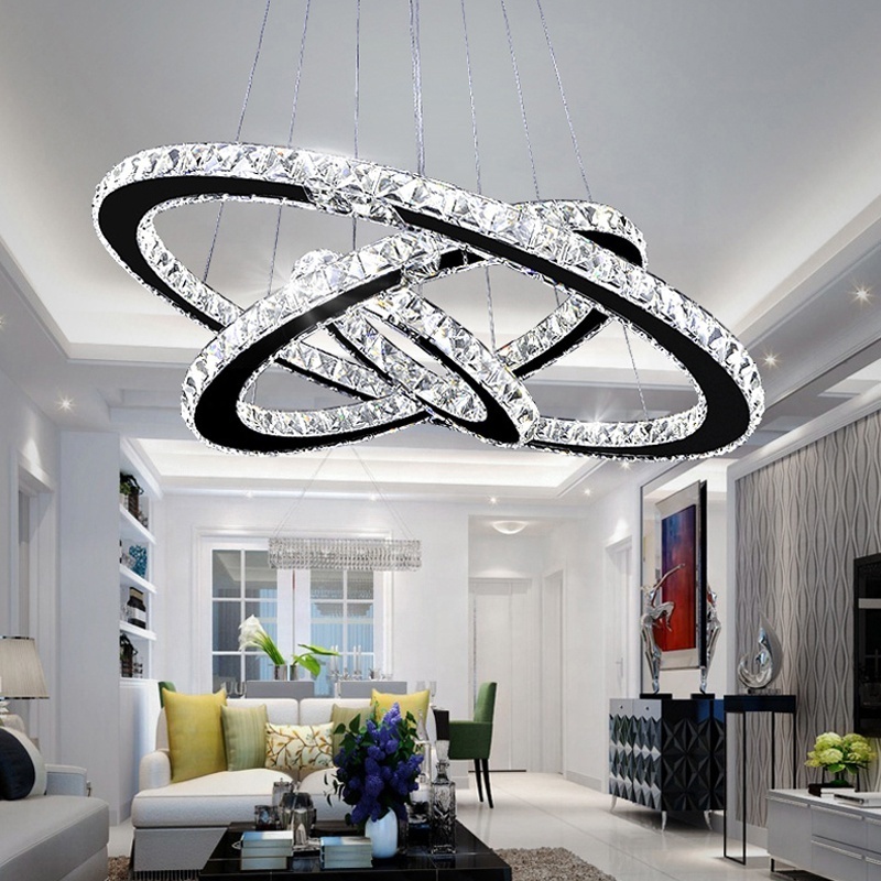 Modern LED Crystal Ring Chandelier Hanging Lamp For Living Room Bedroom Kitchen Indoor Lighting Fixture Lights