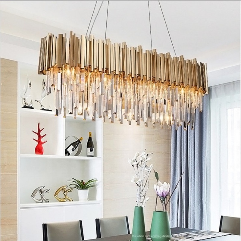 Rectangle Modern Crystal Chandelier Dining Room Luxury Living Room LED Lighting Fixture Large for Kitchen Hotel Hallway