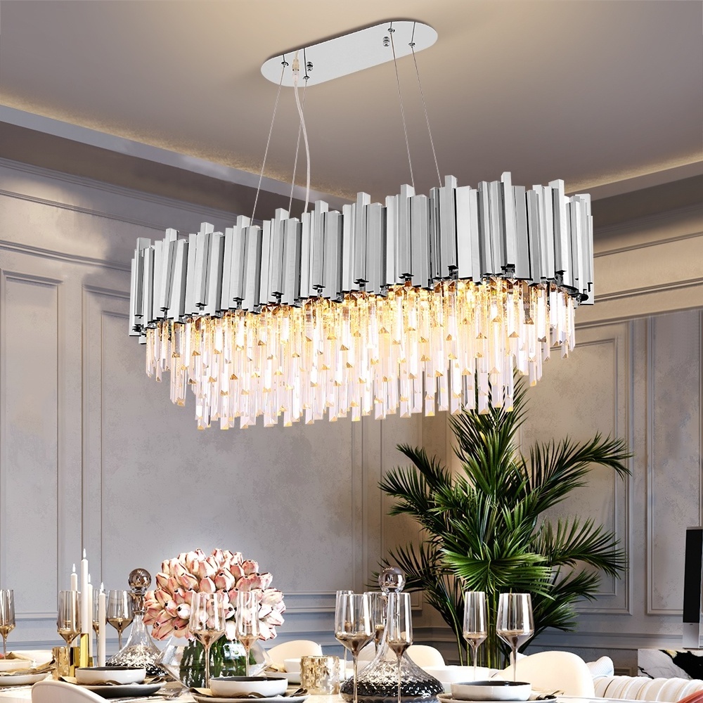 Rectangle Modern Crystal Chandelier Dining Room Luxury Living Room LED Lighting Fixture Large for Kitchen Hotel Hallway