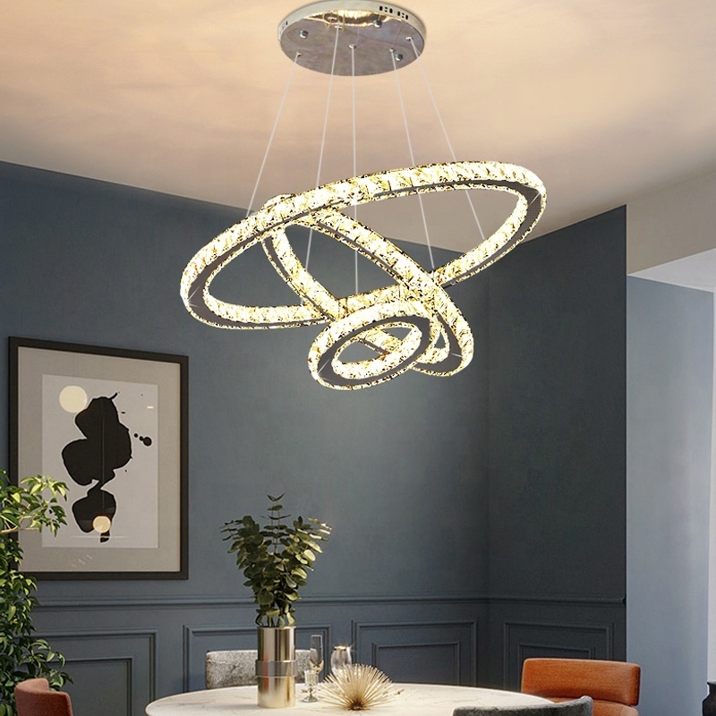 Modern LED Crystal Ring Chandelier Hanging Lamp For Living Room Bedroom Kitchen Indoor Lighting Fixture Lights