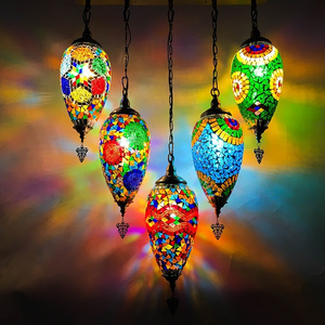 Mediterranean Style Turkish Moroccan Pendant Light Decoration with Handmade Mosaic Glass Shade