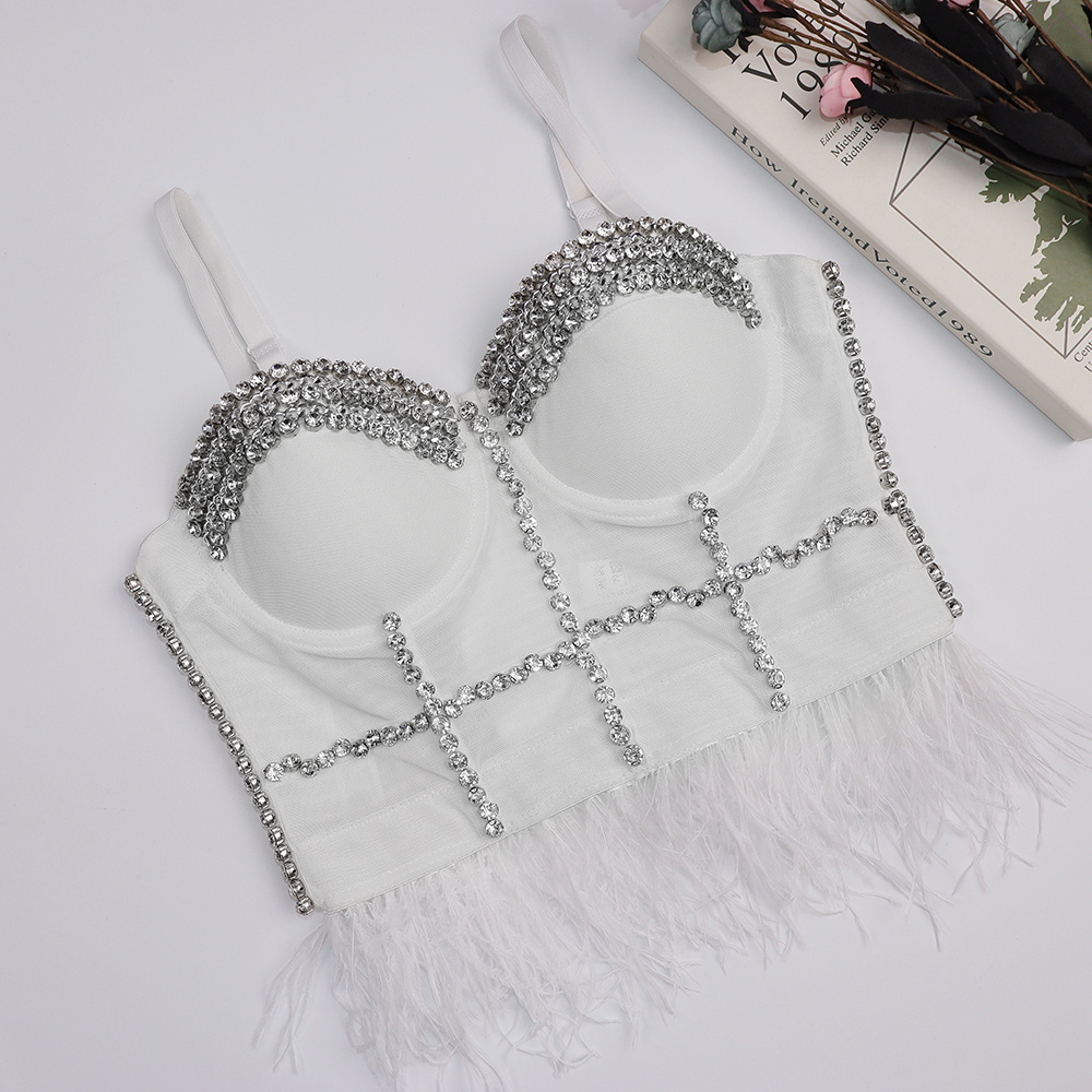 Wholesales  INS Diamond underwear black and white feather women's sexy corset bustier top