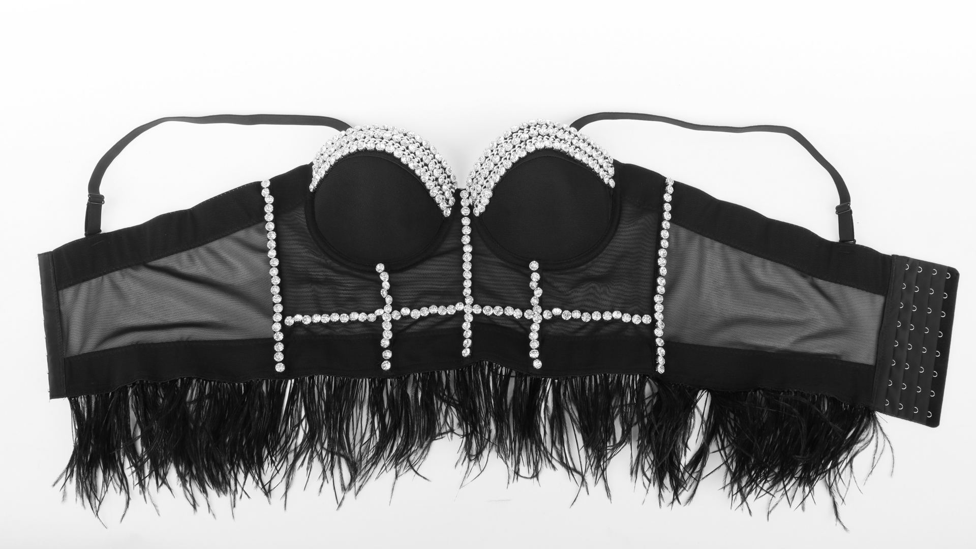 Wholesales  INS Diamond underwear black and white feather women's sexy corset bustier top