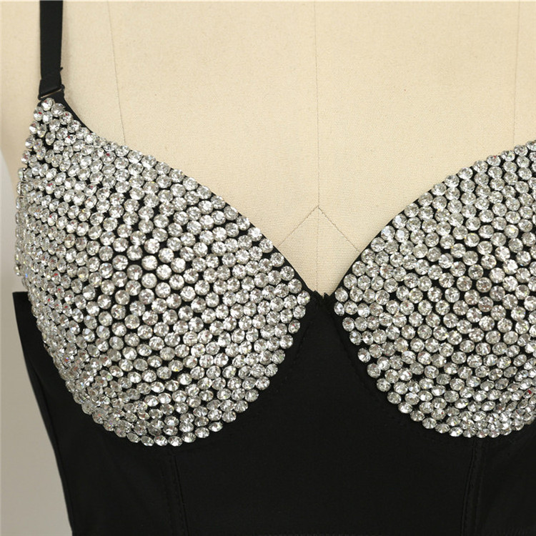 Silver Beading Sexy Shiny Design Clubwear For Girls Beach To Wear Out Back Buckle Closure Party Wear Sexy Push Up Bras