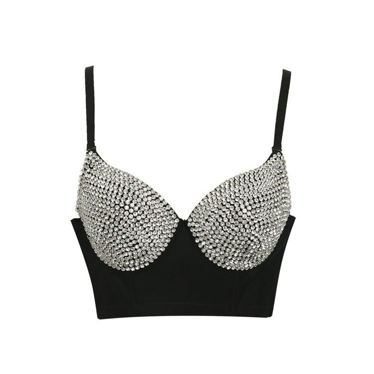 Silver Beading Sexy Shiny Design Clubwear For Girls Beach To Wear Out Back Buckle Closure Party Wear Sexy Push Up Bras