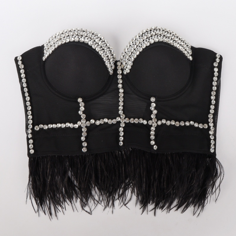 Wholesales  INS Diamond underwear black and white feather women's sexy corset bustier top