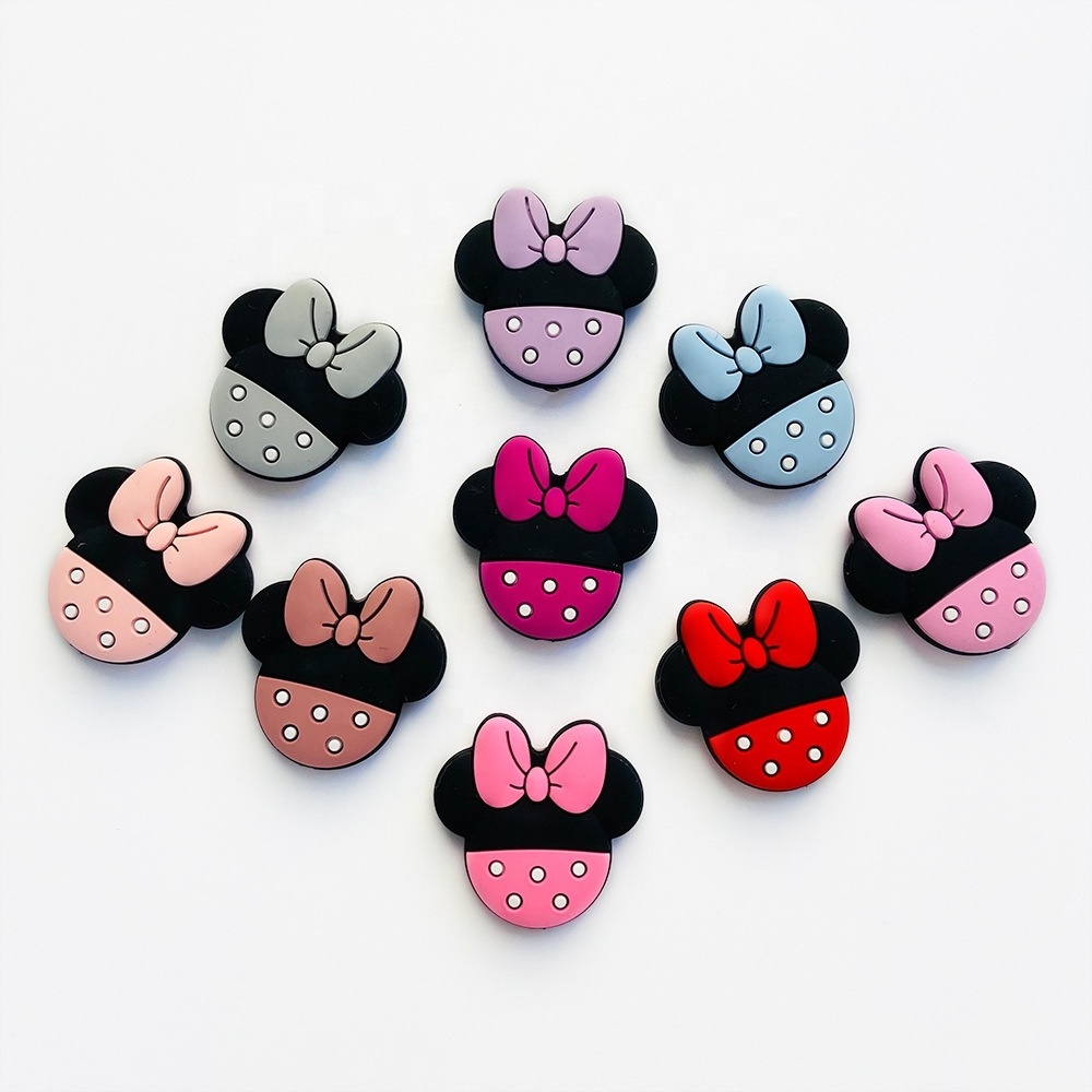 Wholesale New focal Beads for pen Minnie pattern silicone teething beads Food Grade Pendant baby pacifier chain loose bead