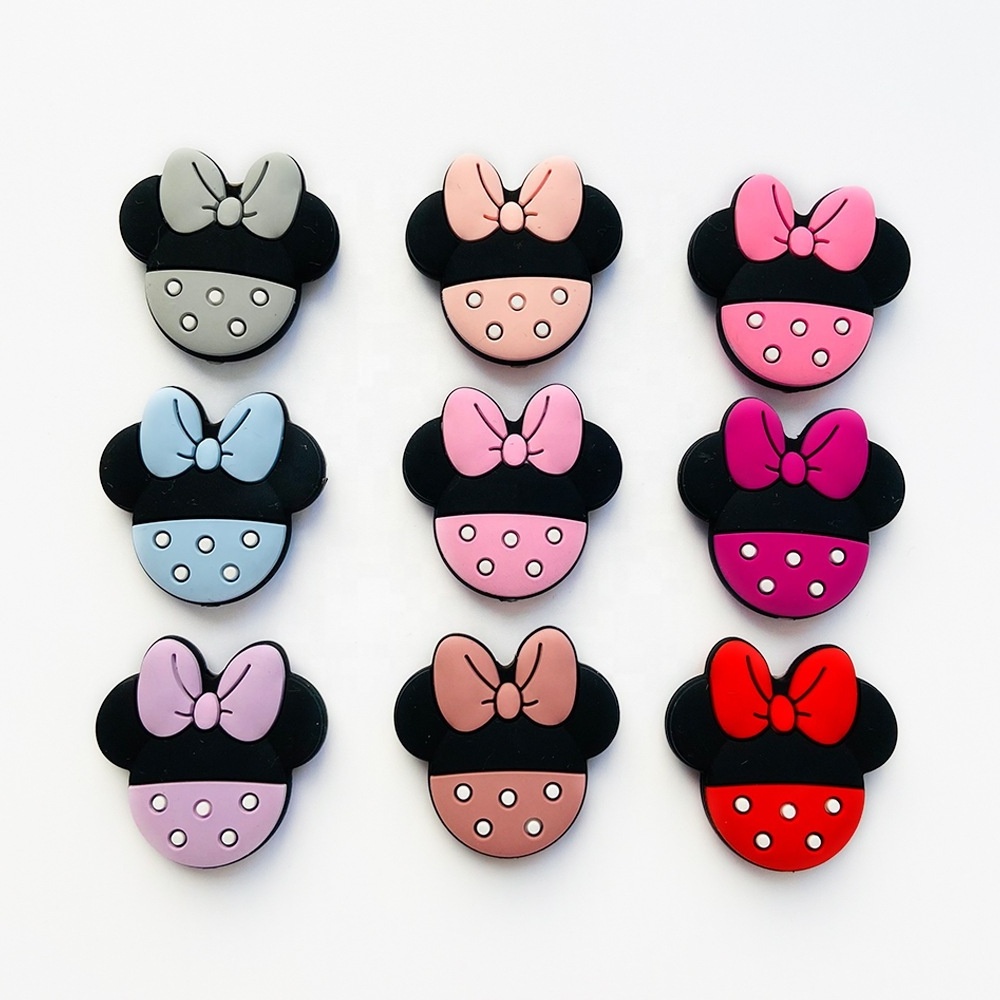 Wholesale New focal Beads for pen Minnie pattern silicone teething beads Food Grade Pendant baby pacifier chain loose bead