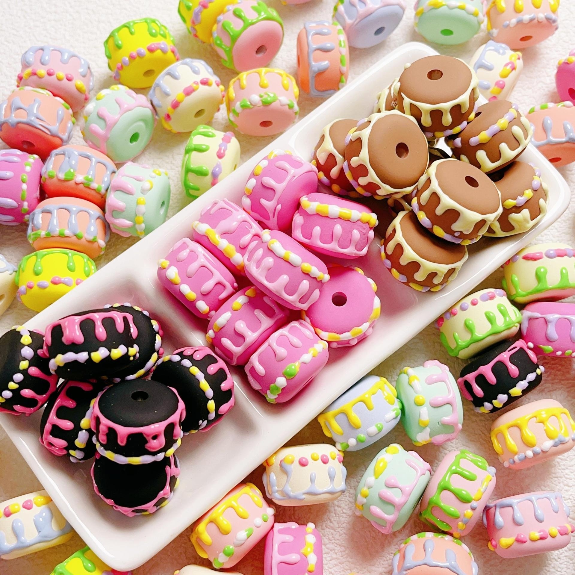 dopamine hand painted acrylic cake beads handmade DIY material accessories mobile phone chain pendant loose beads