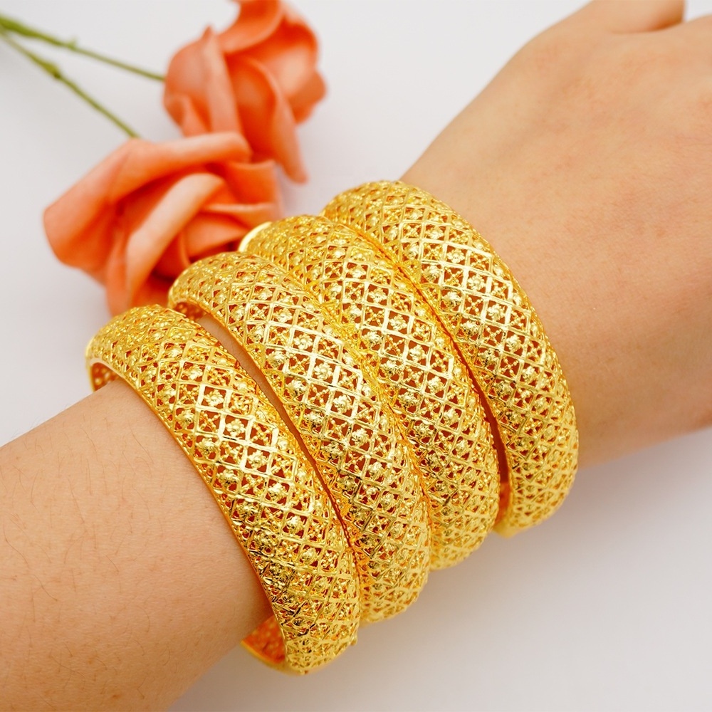 24K gold plated Dubai Bangles for Women Middle East  Bangles Ethiopian Saudi Arabia  mesh Bracelets Wedding Jewelry Gifts