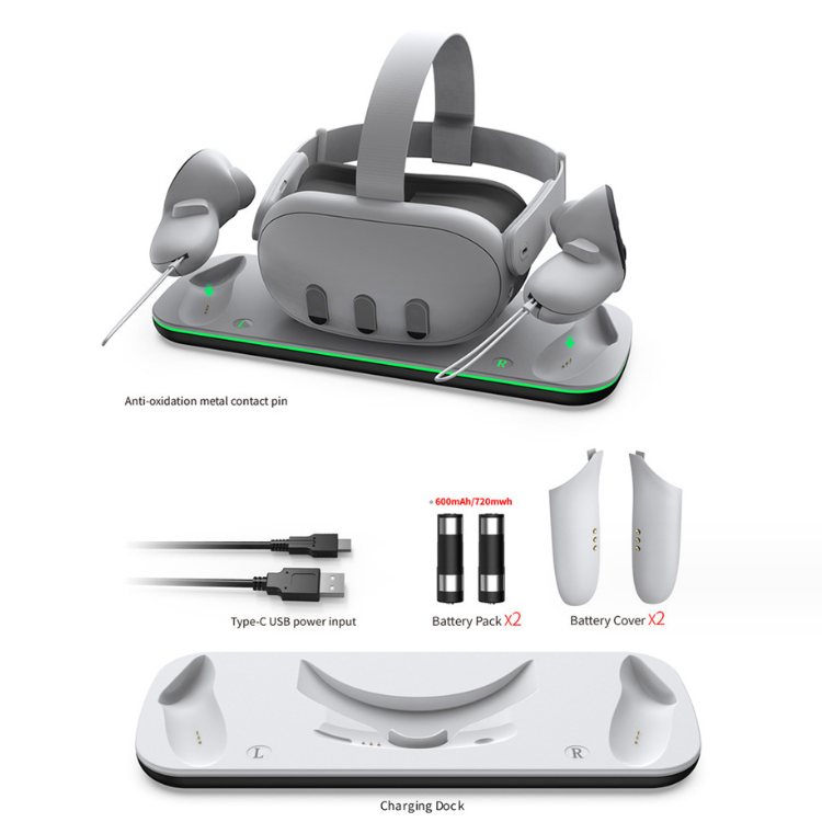 VR Charging Station for Meta Quest3 Charger Dock VR Headset Controller Charging Stand With 2 Batteries