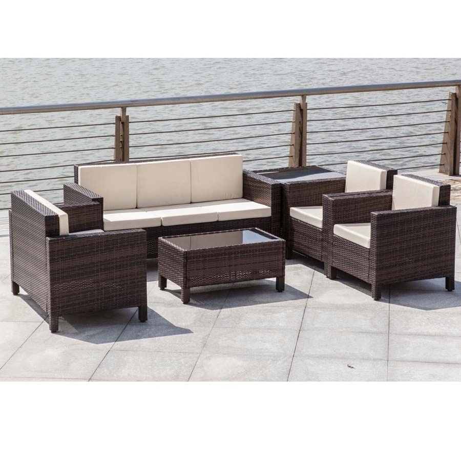 Outdoor Wicker Sofa Set Rattan Furniture Rattan Wicker Furniture 6-PIECE Indoor Outdoor Coffee Table Set Armrest Furniture Set