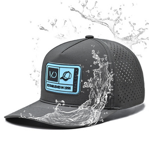 Laser Cut Hole Melin Waterproof For man Baseball Cap Custom Pvc Patch 5 Panel Hydro Mesh Cap Style Trucker Hat