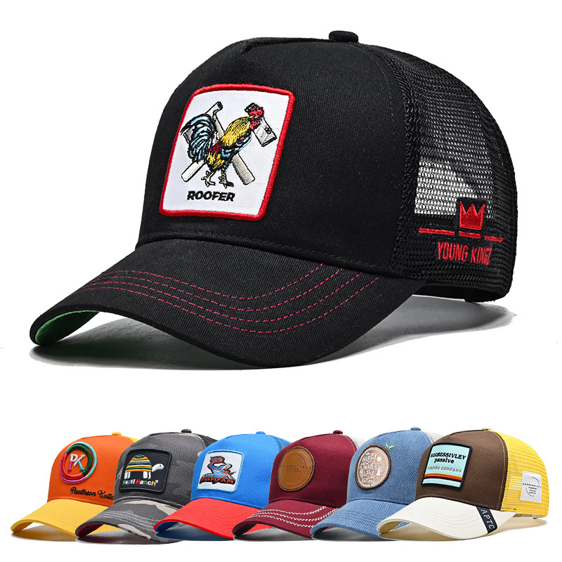 wholesale popular high quality custom embroidery patch gorras logo with 5 panel animal otto trucker hats baseball caps for man