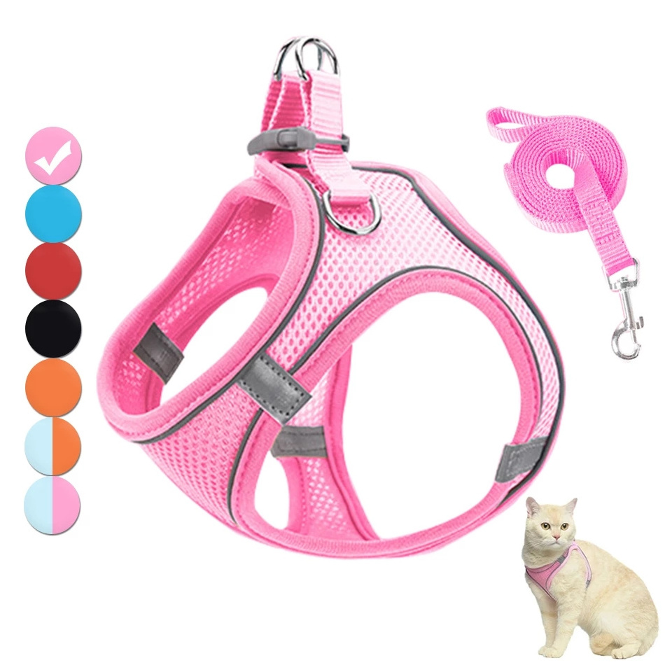 Breathable Cat Harness Vest Adjustable Kitten Chest Strap Reflective Puppy Pet Harness and Leash Belt Set for Small Dog Stuff