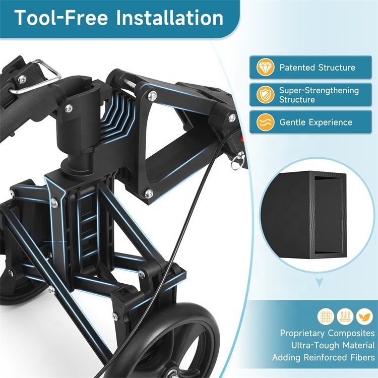 HOPE aluminum folding Walker Scooter Walker With Seat, aluminum walker with wheels for adults, walker with knee support