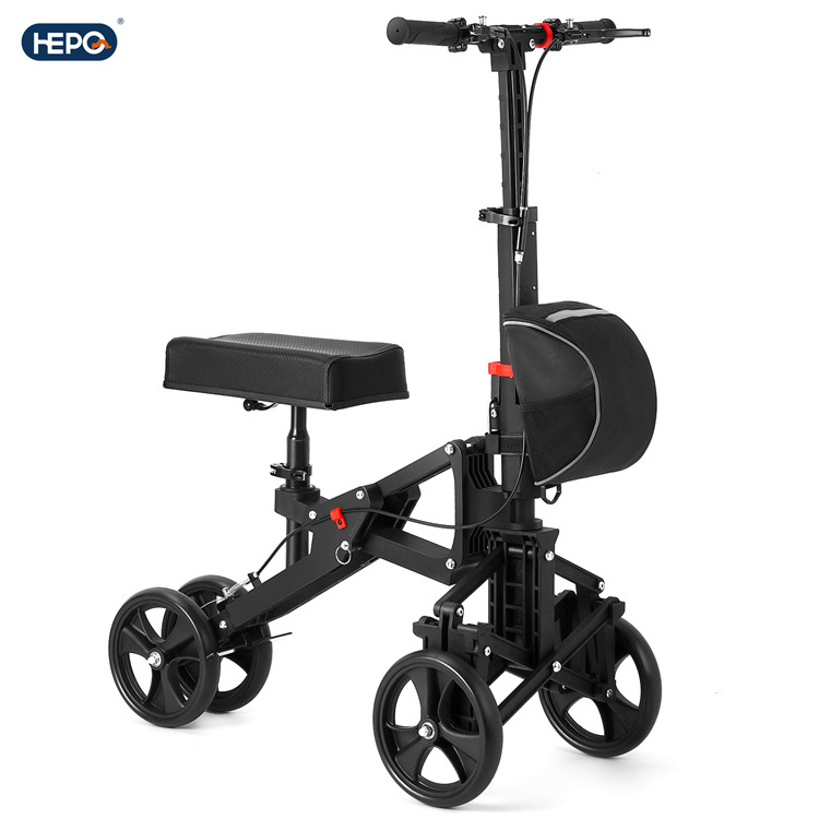 HEPO LQX Adjustable outdoor indoor Steerable Knee Walker Scooter Knee Cycle Leg Walker Crutch Alternative Black Disable