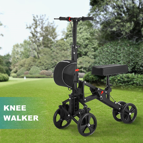 HEPO LQX Adjustable outdoor indoor Steerable Knee Walker Scooter Knee Cycle Leg Walker Crutch Alternative Black Disable