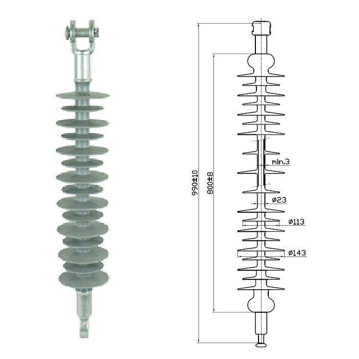 Silicone Rubber Distribution Line Cross Arm 33kv Polymeric Pin Type Insulator