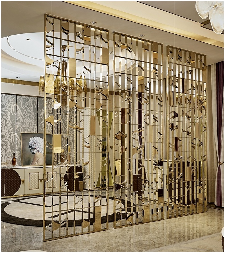 Luxury Brass Metal Partition Wall Sliding Doors Sliding Wall Panel Screen