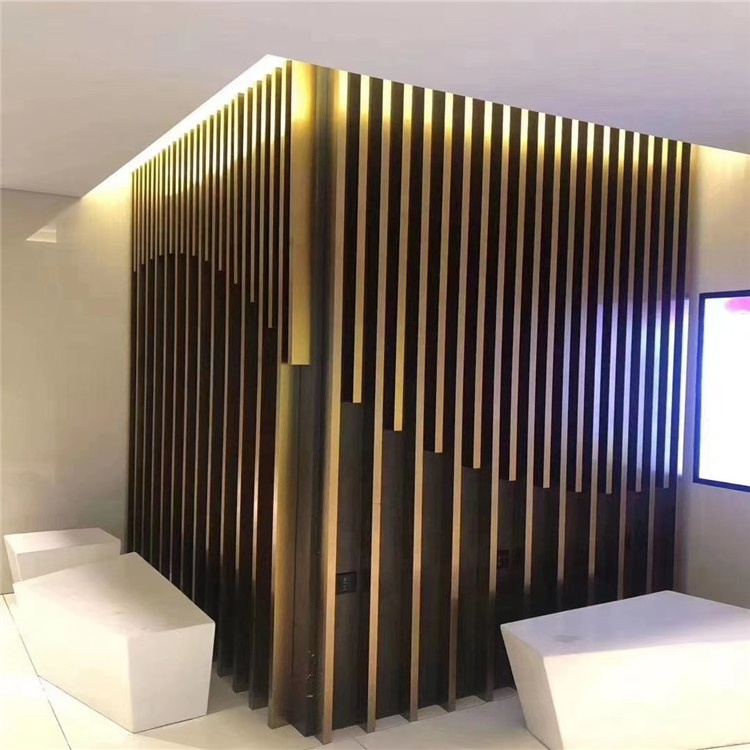 modern wall panel 3D art wall  stainless steel decorative profile screen curtain hotel lobby reception wall